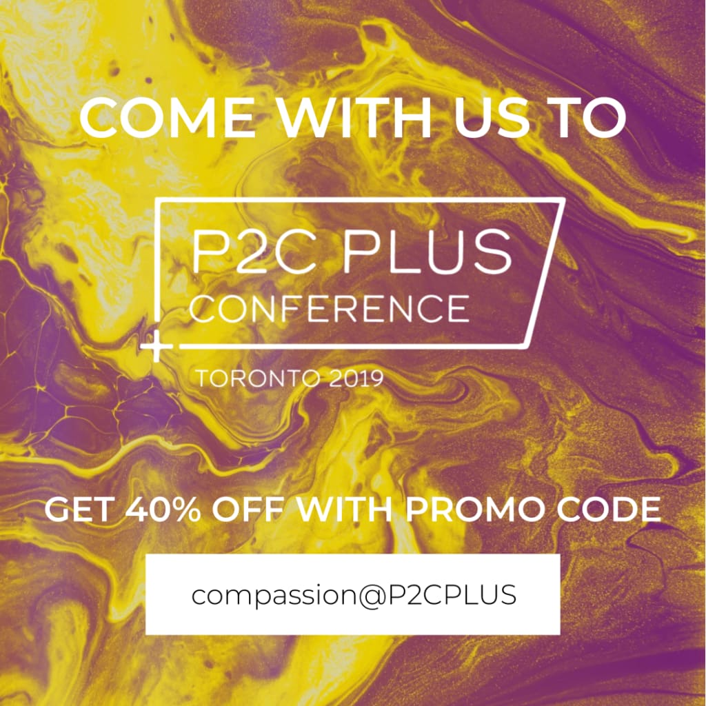 Promotional graphic with promo code 'compassion@P2CPLUS'.