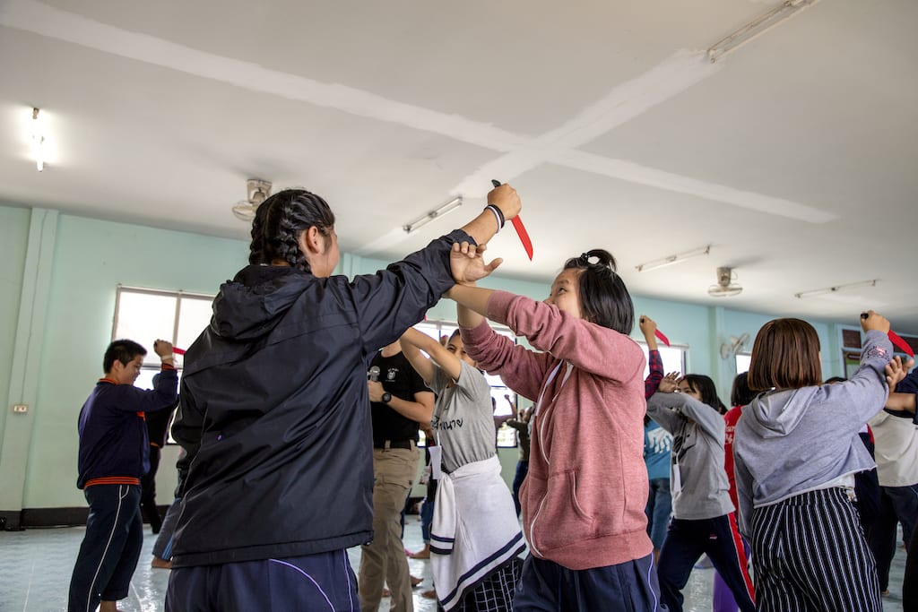 Students in the self-defence training.