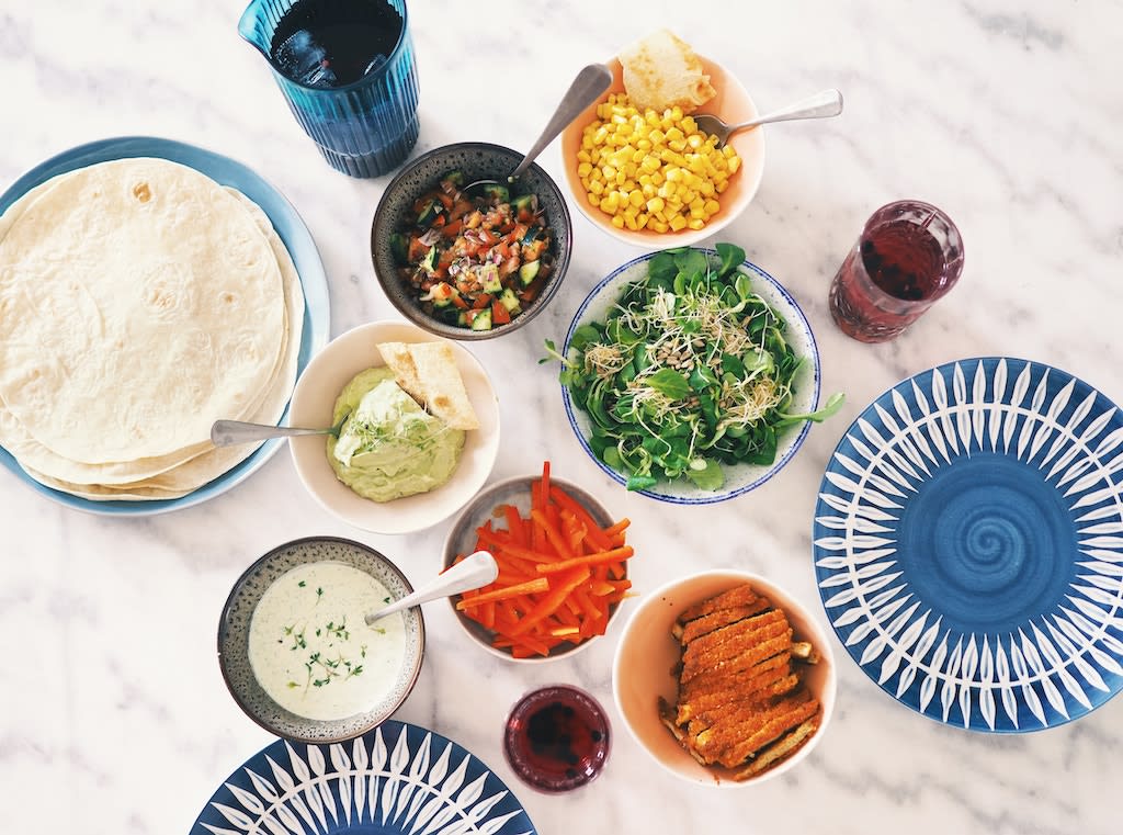 A spread of a colourful meal.
