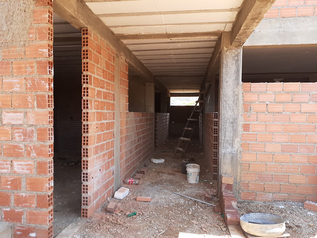 Classroom hallways before plaster was installed.