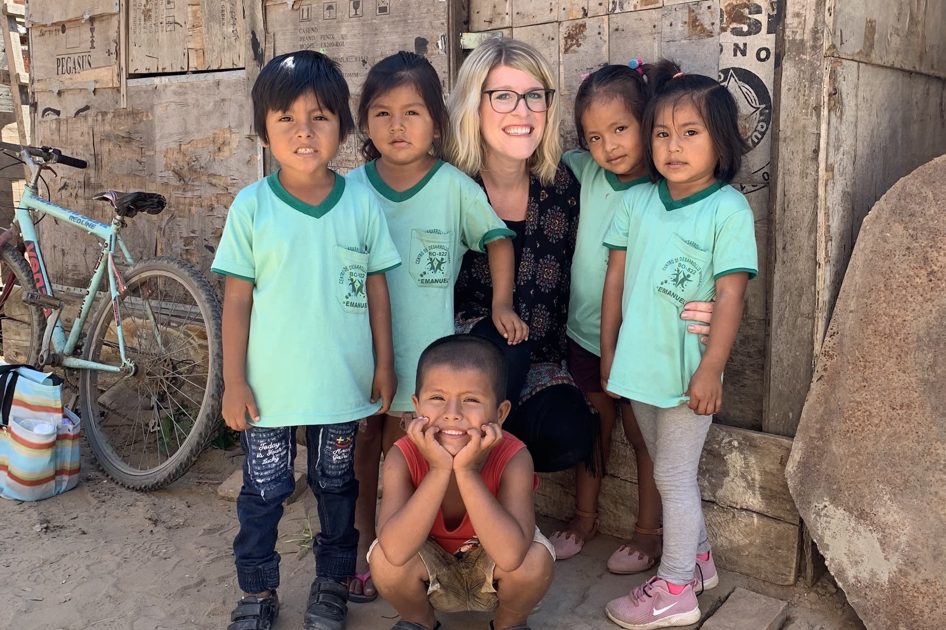 Allison with a group of children in Bolivia