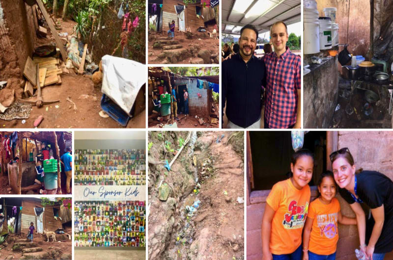 A collage of 10 different photos, each highlighting Rachel's journey of sponsoring with Compassion.